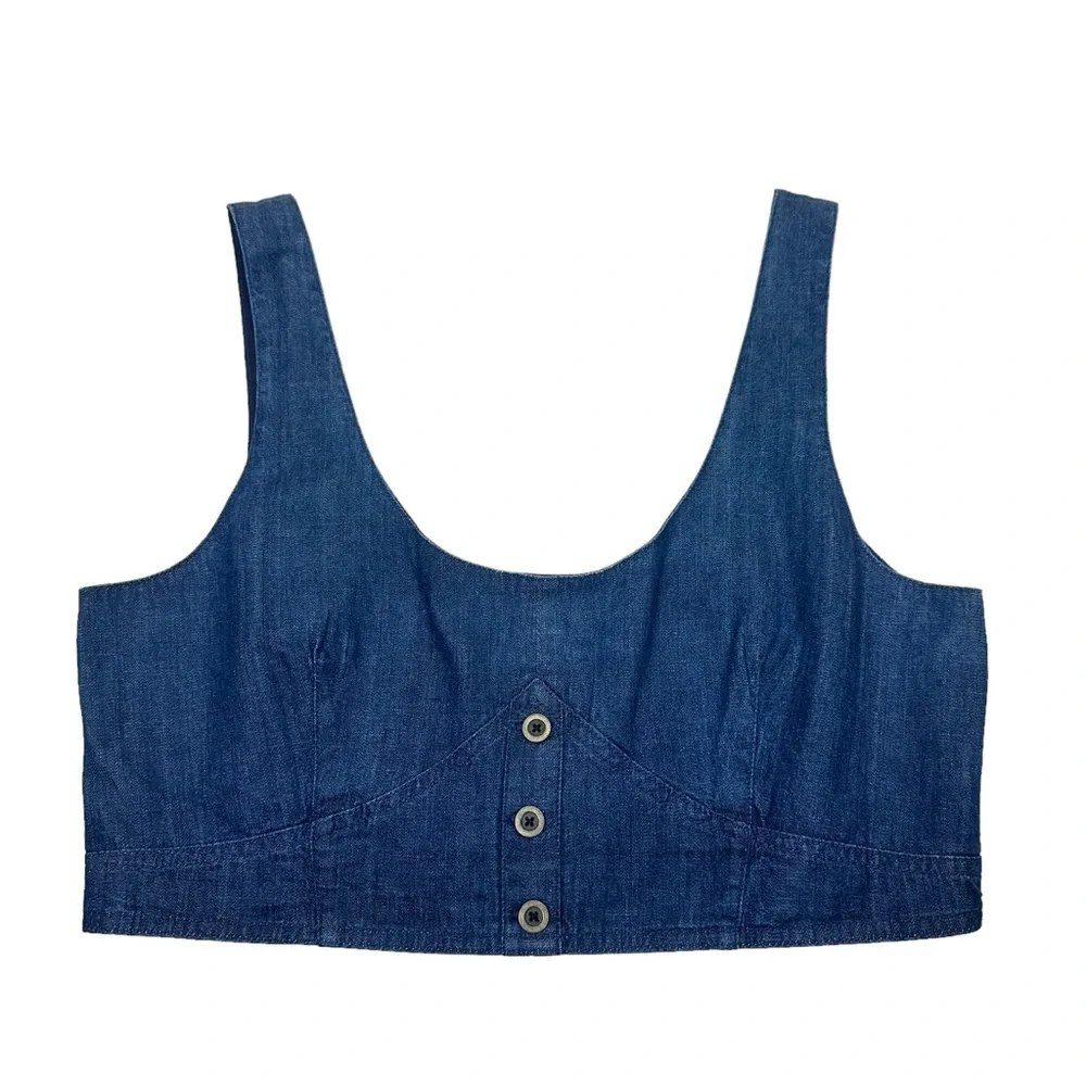 Banana Republic Denim Corset Crop Top Size 14 Western Rodeo Cowgirl Ranch - Picture 1 of 8